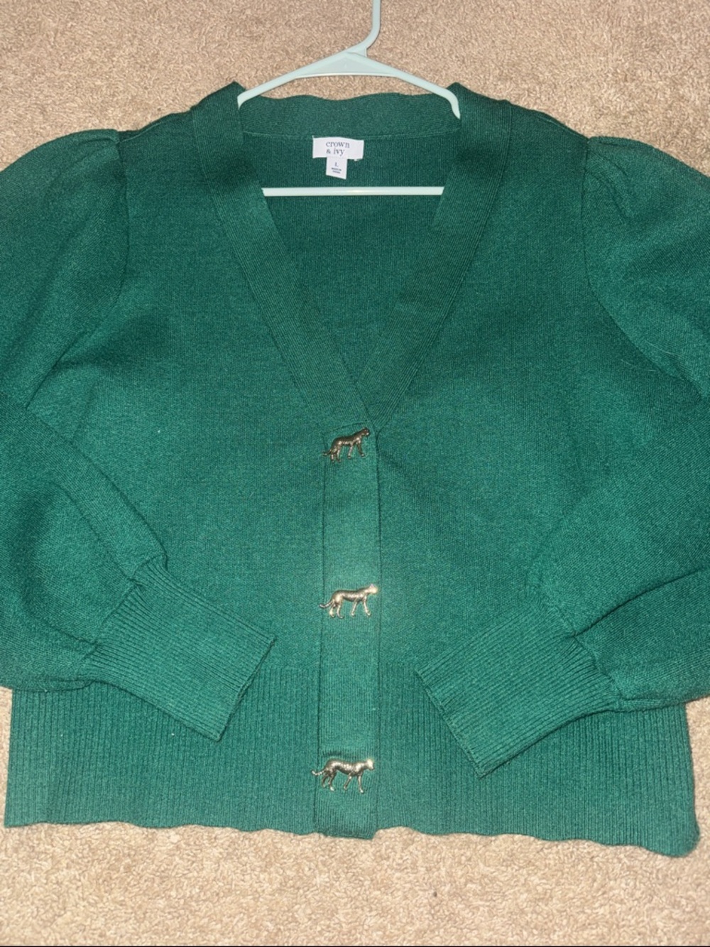 crown & ivy Emerald Green V-Neck Button Cardigan Sweater